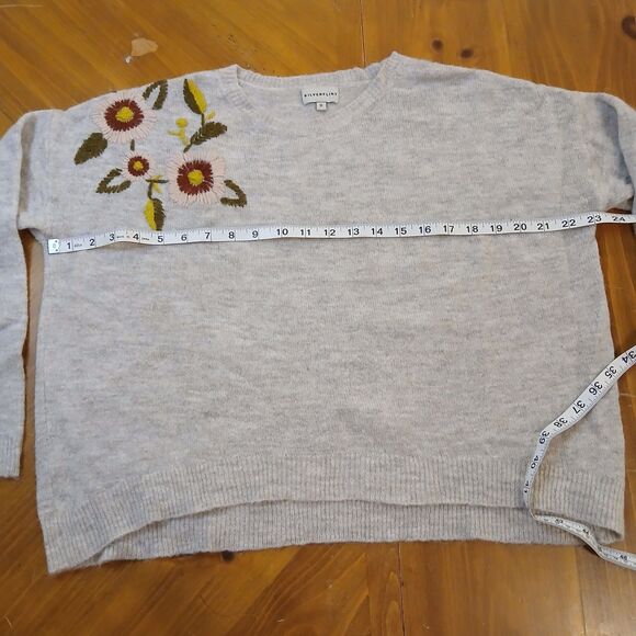 Silverflint Beige Embroidered Floral Boxy Sweater Womens Medium Wool Alpaca - Picture 6 of 8